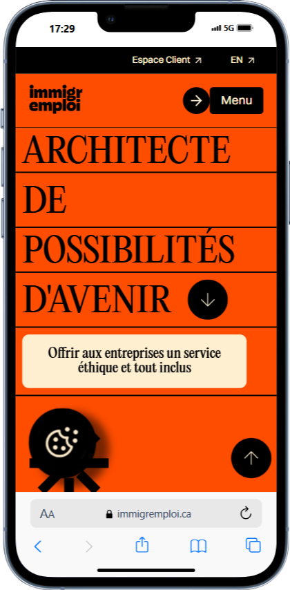 Page d'accueil Immigremploi sur un smartphone.